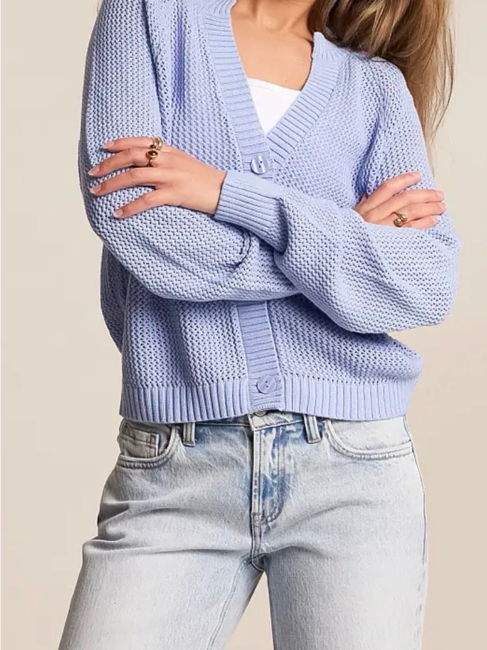 Light Periwinkle V-Neck Button-Front Cardigan Sweater